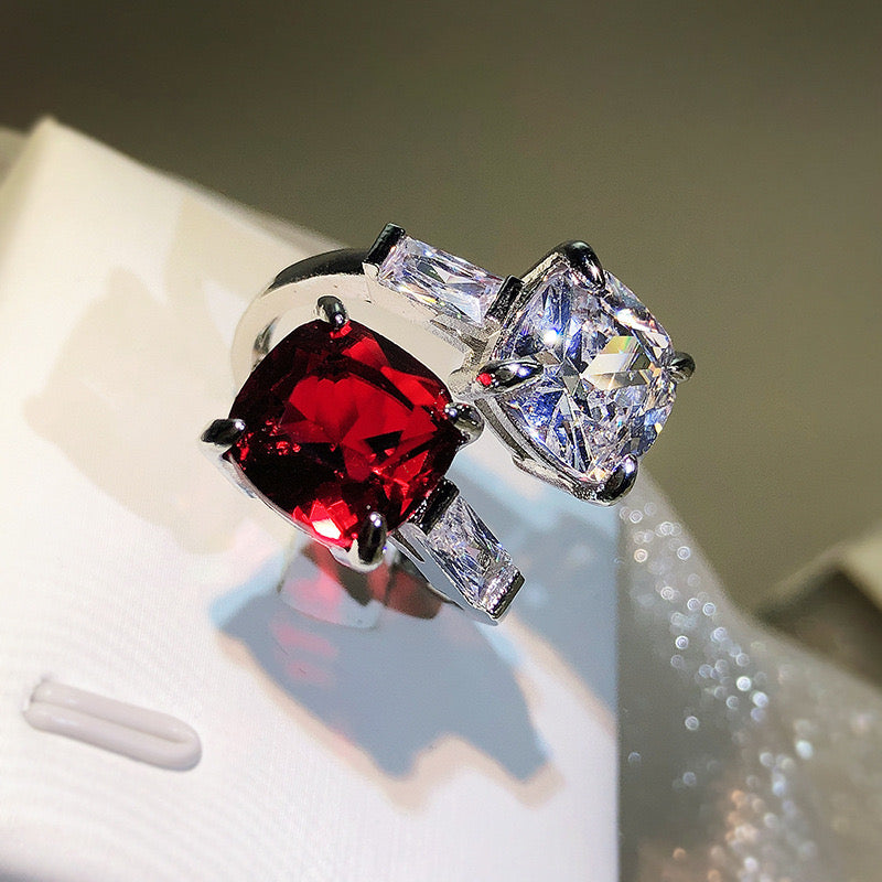 jewelvyn silver plated studded with zirconia diamond in ruby color stone ring