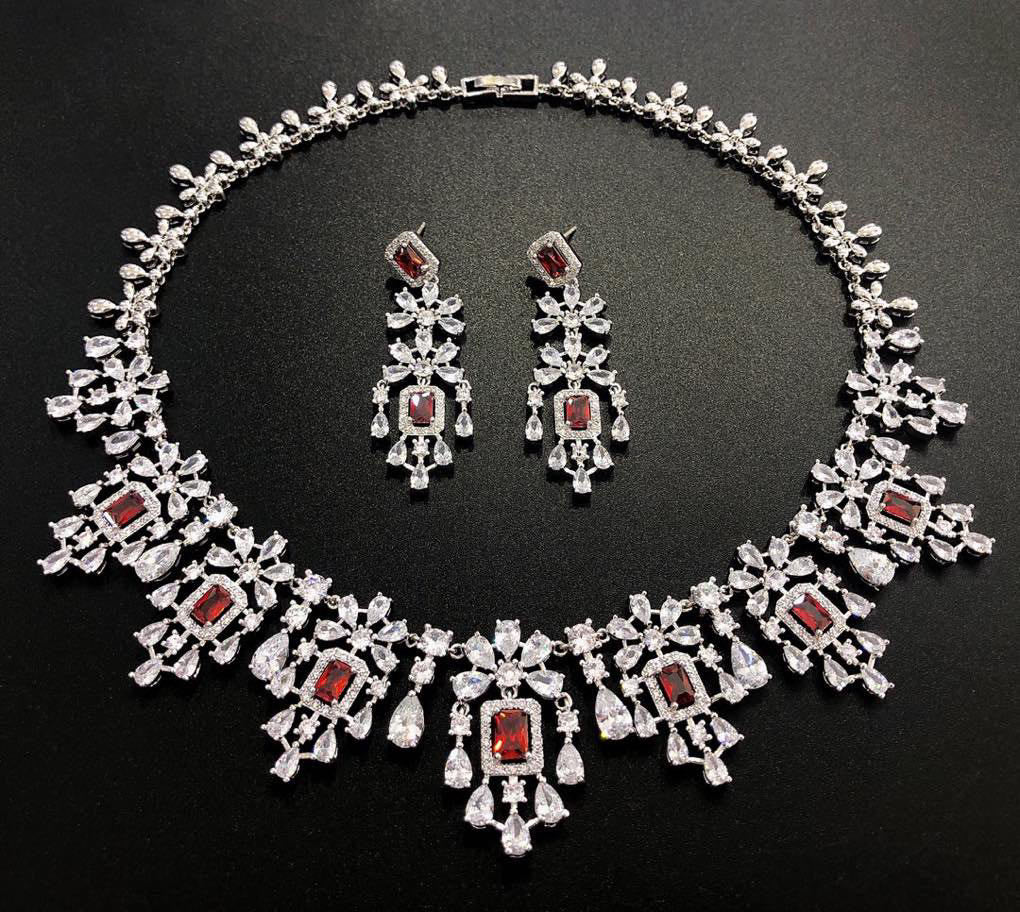 jewelvyn Silver Plated Studded With Zirconia Diamond With Multi Stone Necklace