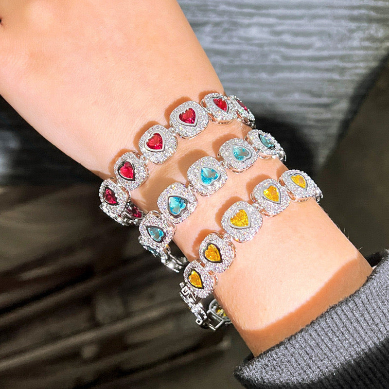 jewelvyn Silver Plated Studded With Zirconia Dimond With Colour Stone Bracelate