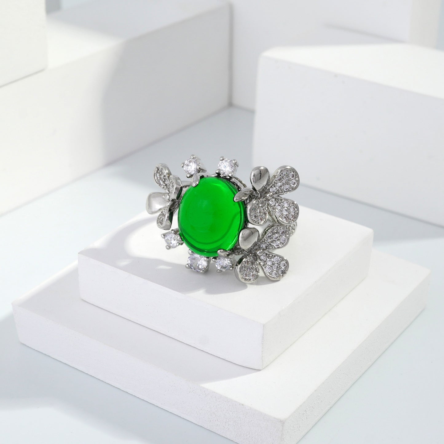 jewelvyn Silver plated studded with cubic zirconia diamond Silver Ring