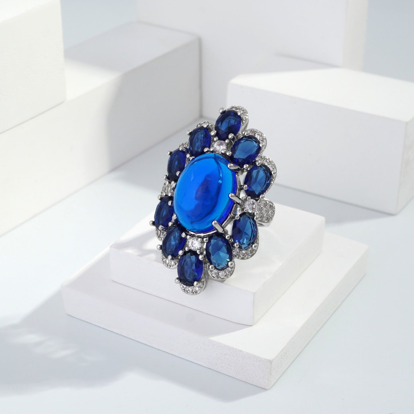 jewelvyn Silver plated studded with cubic zirconia diamond Silver Ring