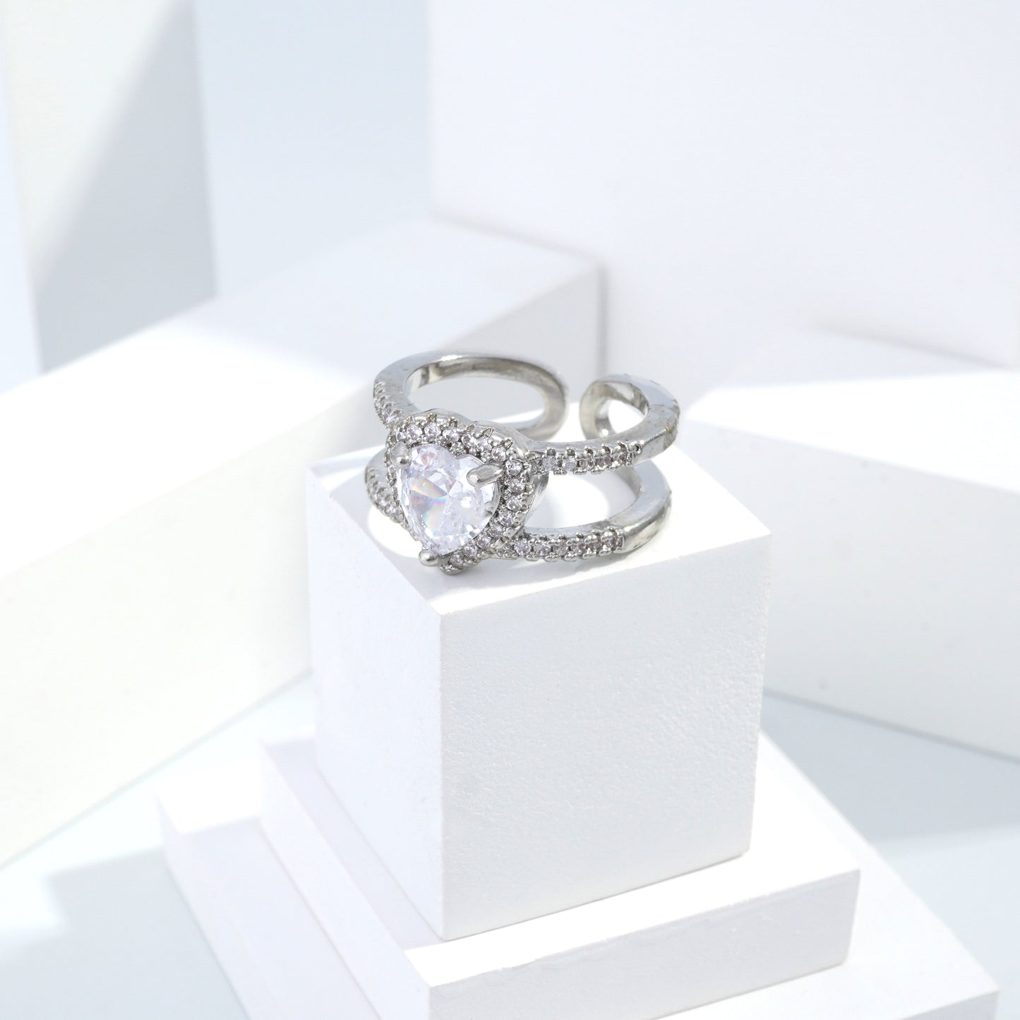 jewelvyn Silver plated studded with cubic zirconia diamond Silver Ring