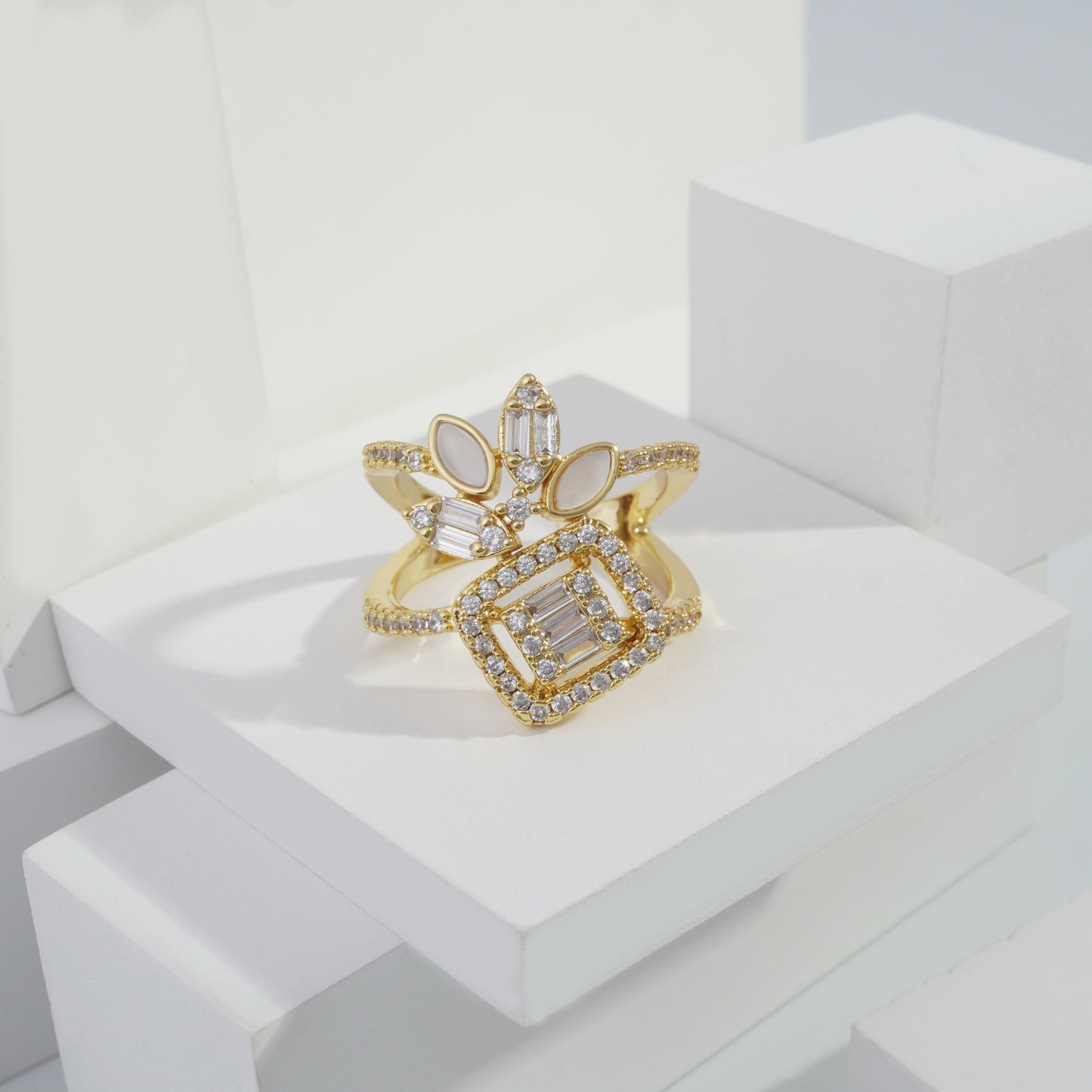 jewelvyn Gold plated studded with cubic zirconia diamond Gold Ring