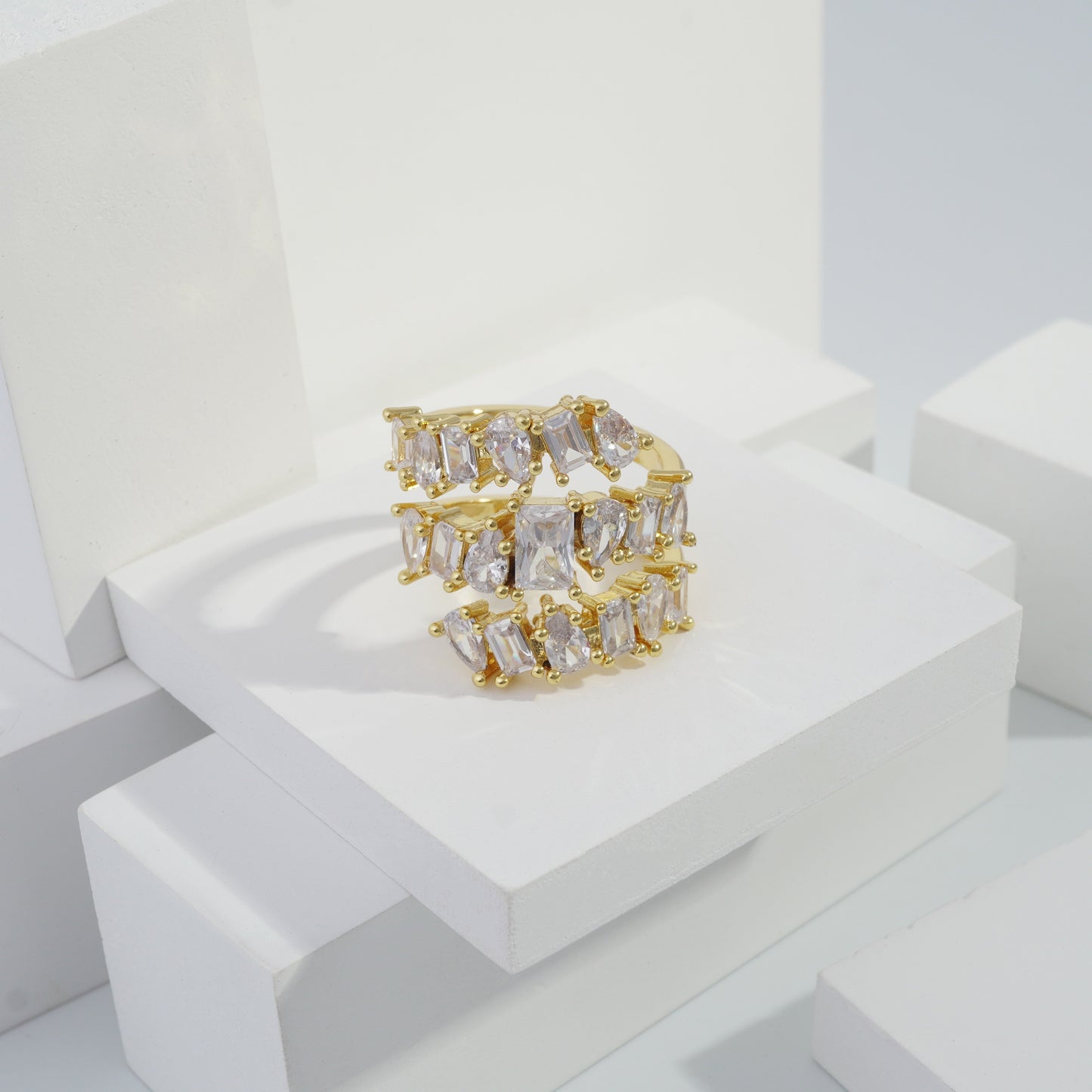 jewelvyn Gold plated studded with cubic zirconia diamond Gold Ring