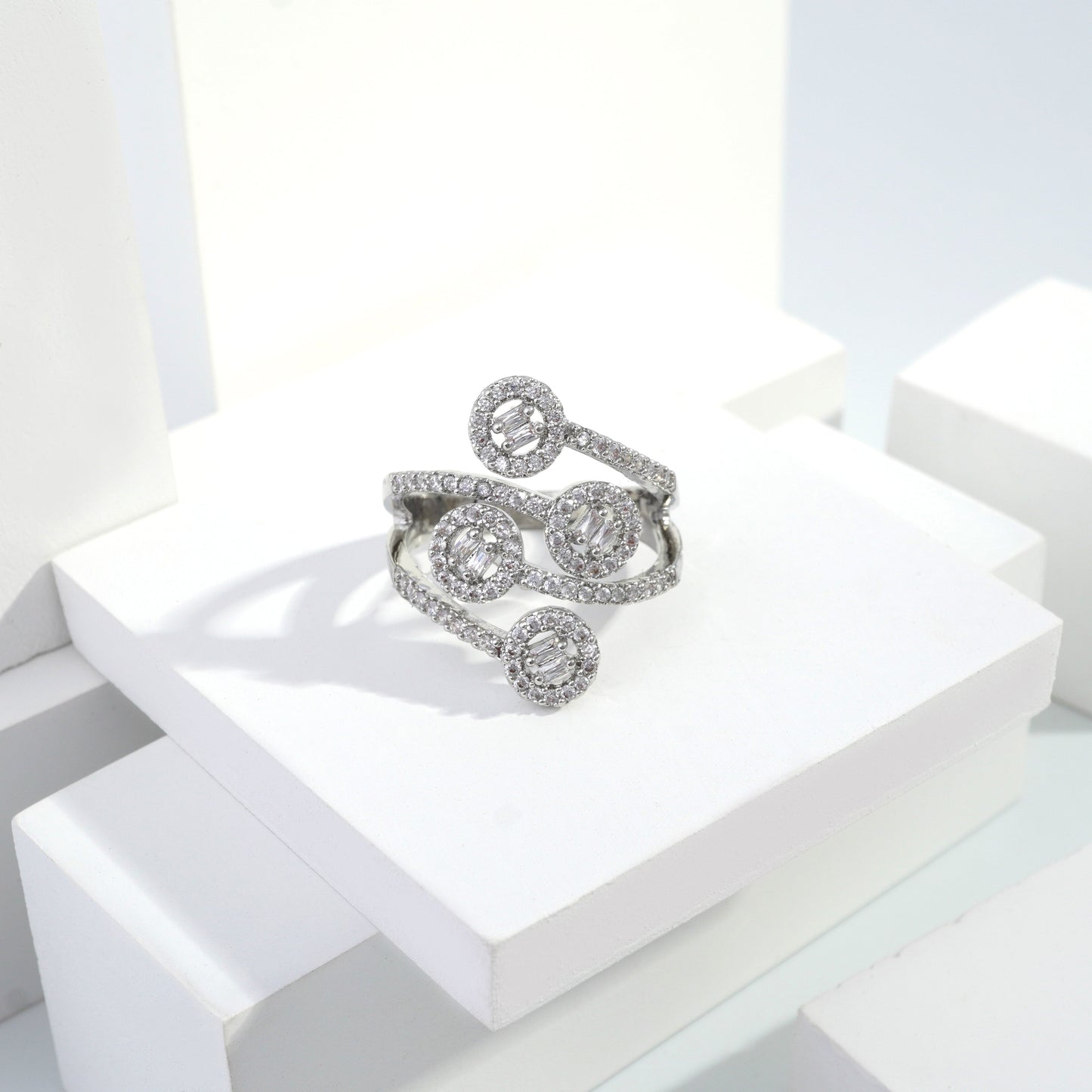 jewelvyn Silver plated studded with cubic zirconia diamond Silver Ring