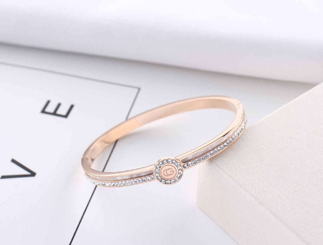 jewelvyn Rose Gold Plated Studded With Zircoina Diamond With Rose Gold Bracelate