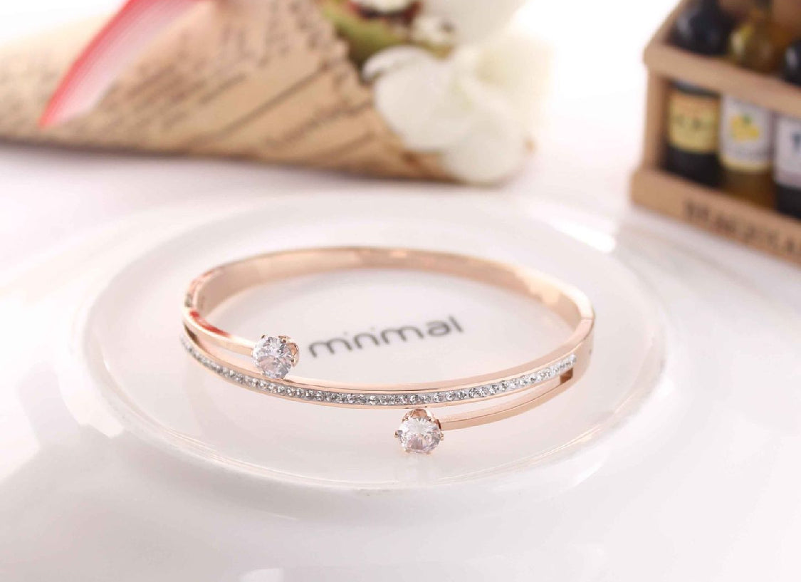 jewelvyn Rose Gold Plated Studded With Zircoina Diamond With Rose Gold Bracelate