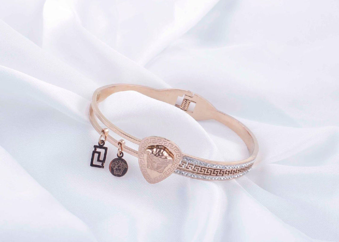 jewelvyn Rose Gold Plated Studded With Zircoina Diamond With Rose Gold Bracelate