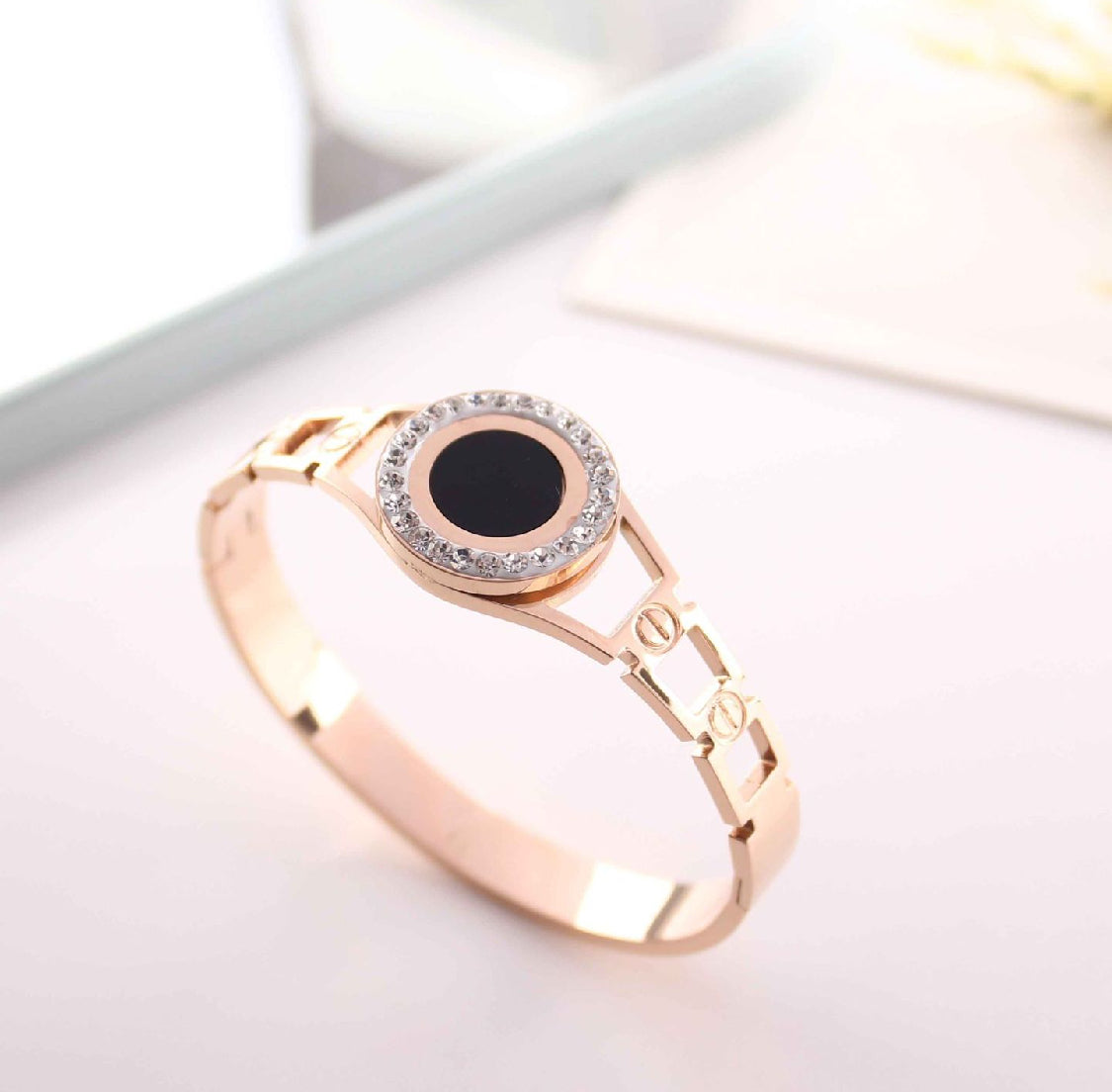 jewelvyn Rose Gold Plated Studded With Zircoina Diamond With Rose Gold Bracelate
