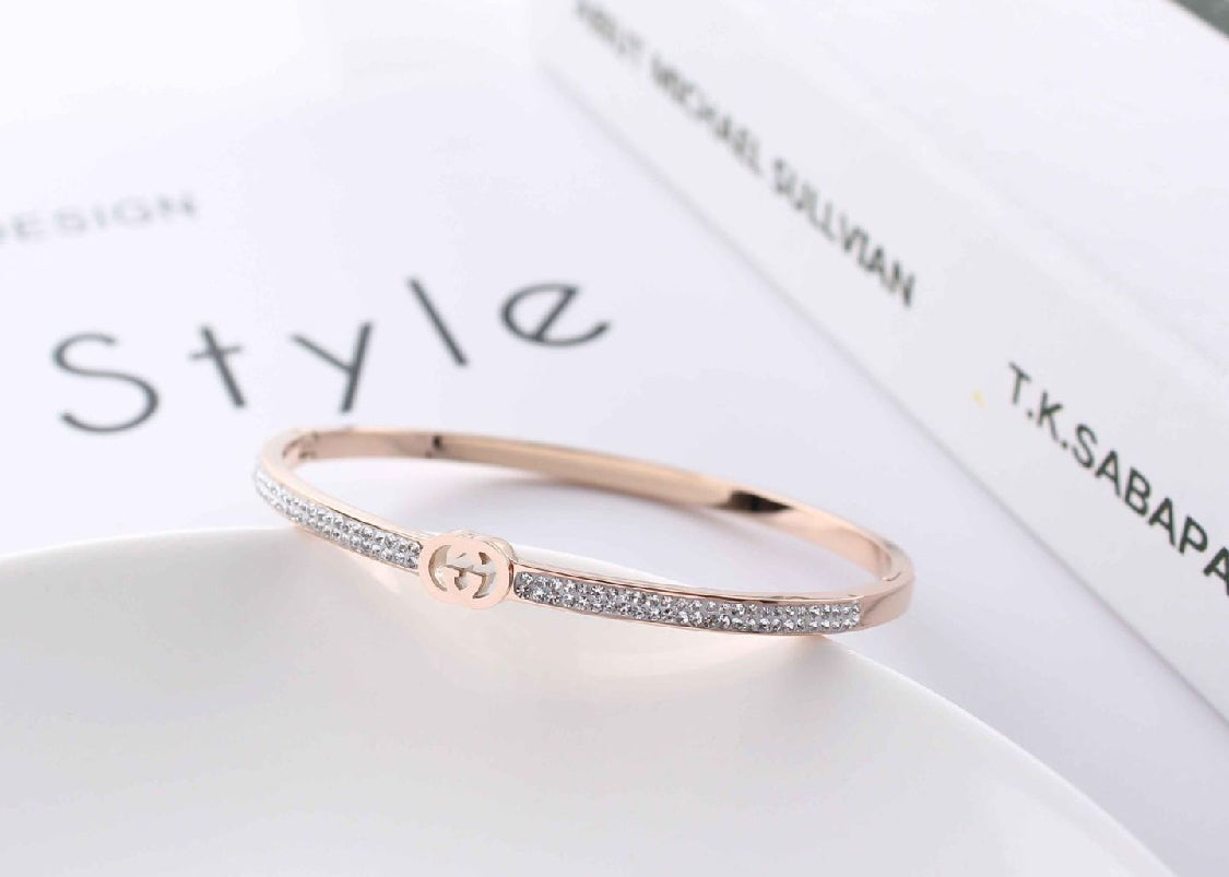 jewelvyn Rose Gold Plated Studded With Zircoina Diamond With Rose Gold Bracelate