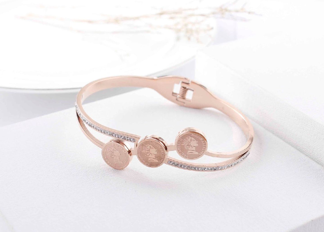 jewelvyn Rose Gold Plated Studded With Zircoina Diamond With Rose Gold Bracelate