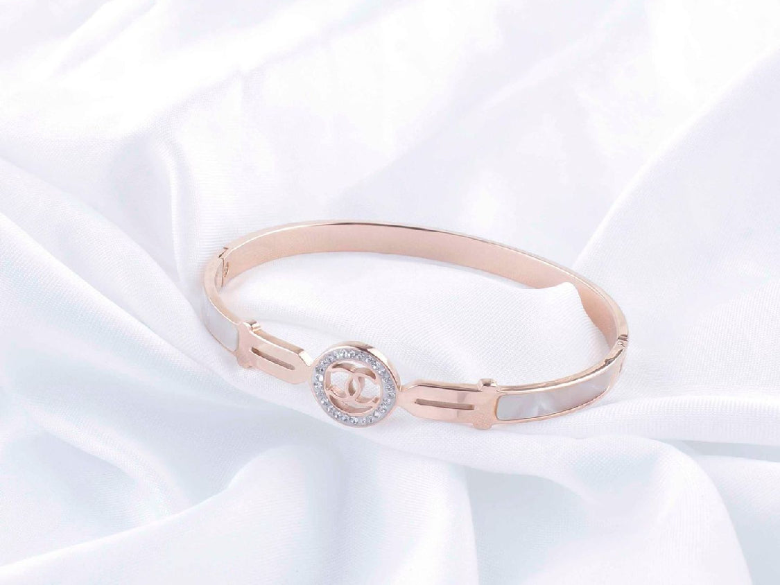 jewelvyn Rose Gold Plated Studded With Zircoina Diamond With Rose Gold Bracelate
