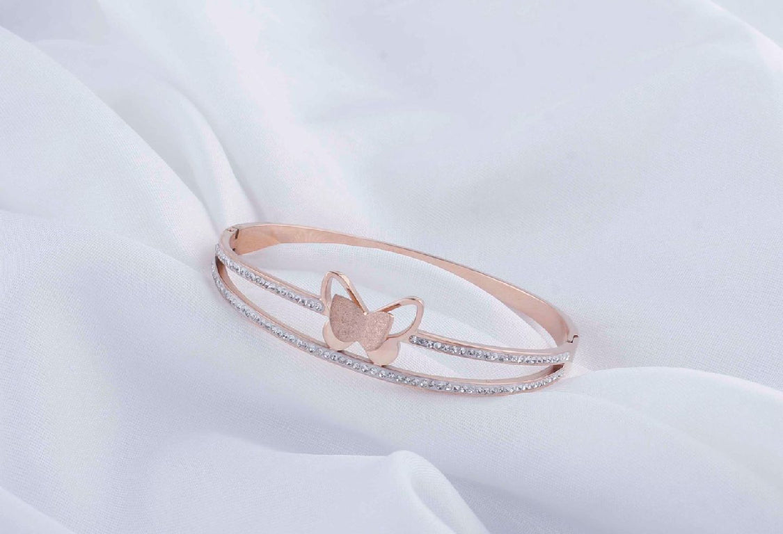 jewelvyn Rose Gold Plated Studded With Zircoina Diamond With Rose Gold Bracelate