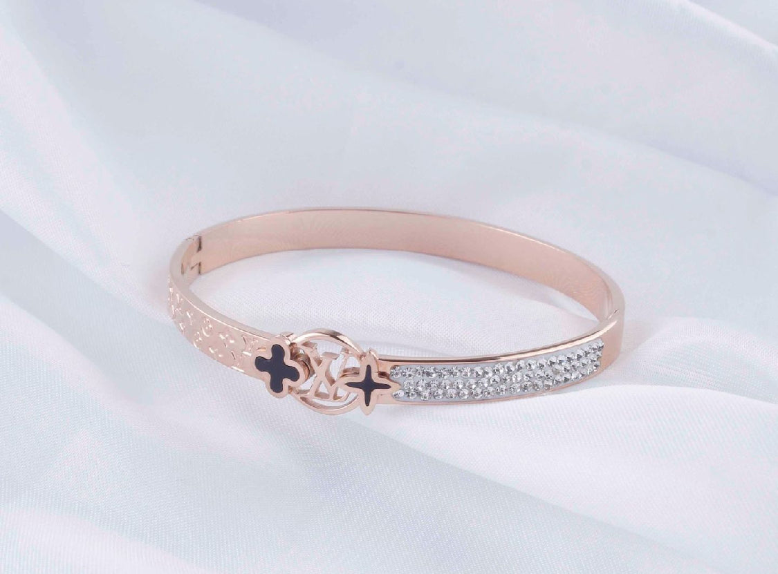jewelvyn Rose Gold Plated Studded With Zircoina Diamond With Rose Gold Bracelate