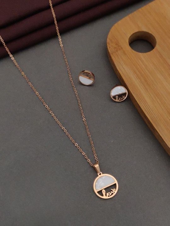 jewelvyn Rose Plated Studded With Zirconia Diamonds Chain with earring Pendant