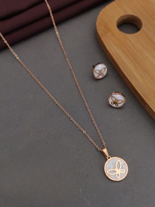jewelvyn Rose Plated Studded With Zirconia Chain with earring Pendant