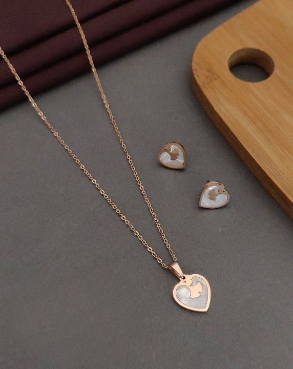jewelvyn Rose Plated Studded With Zirconia Chain with earring Pendant