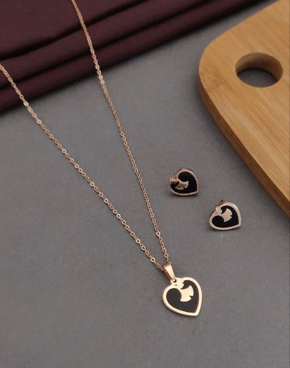 jewelvyn Rose Plated Studded With Zirconia Chain with earring Pendant