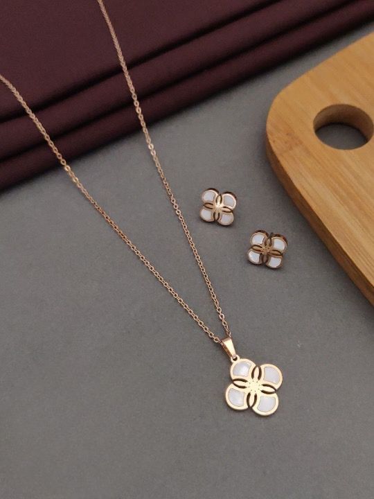 jewelvyn Rose Plated Studded With Zirconia Chain with earring Pendant