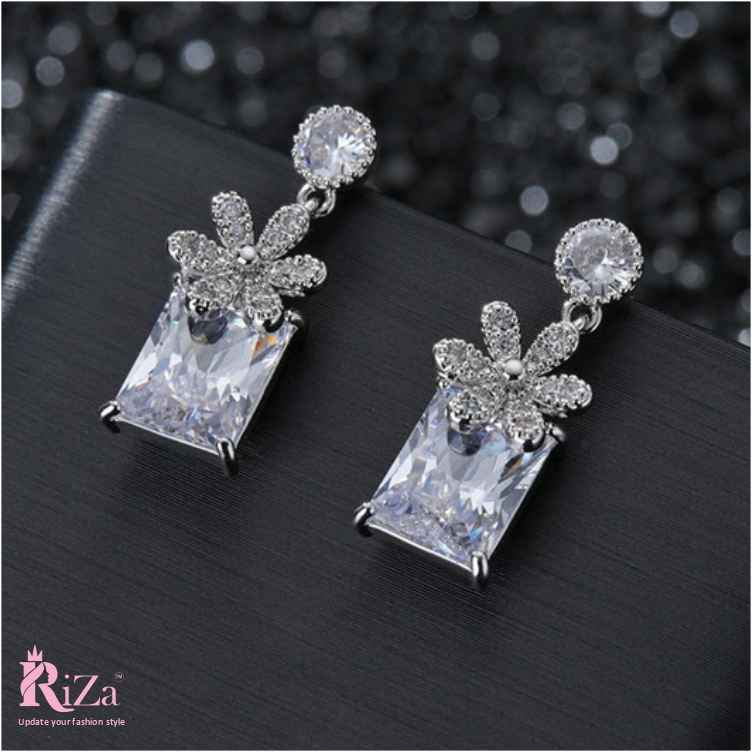 jewelvyn Silver Plated Studded With Zirconia Diamond Earrings