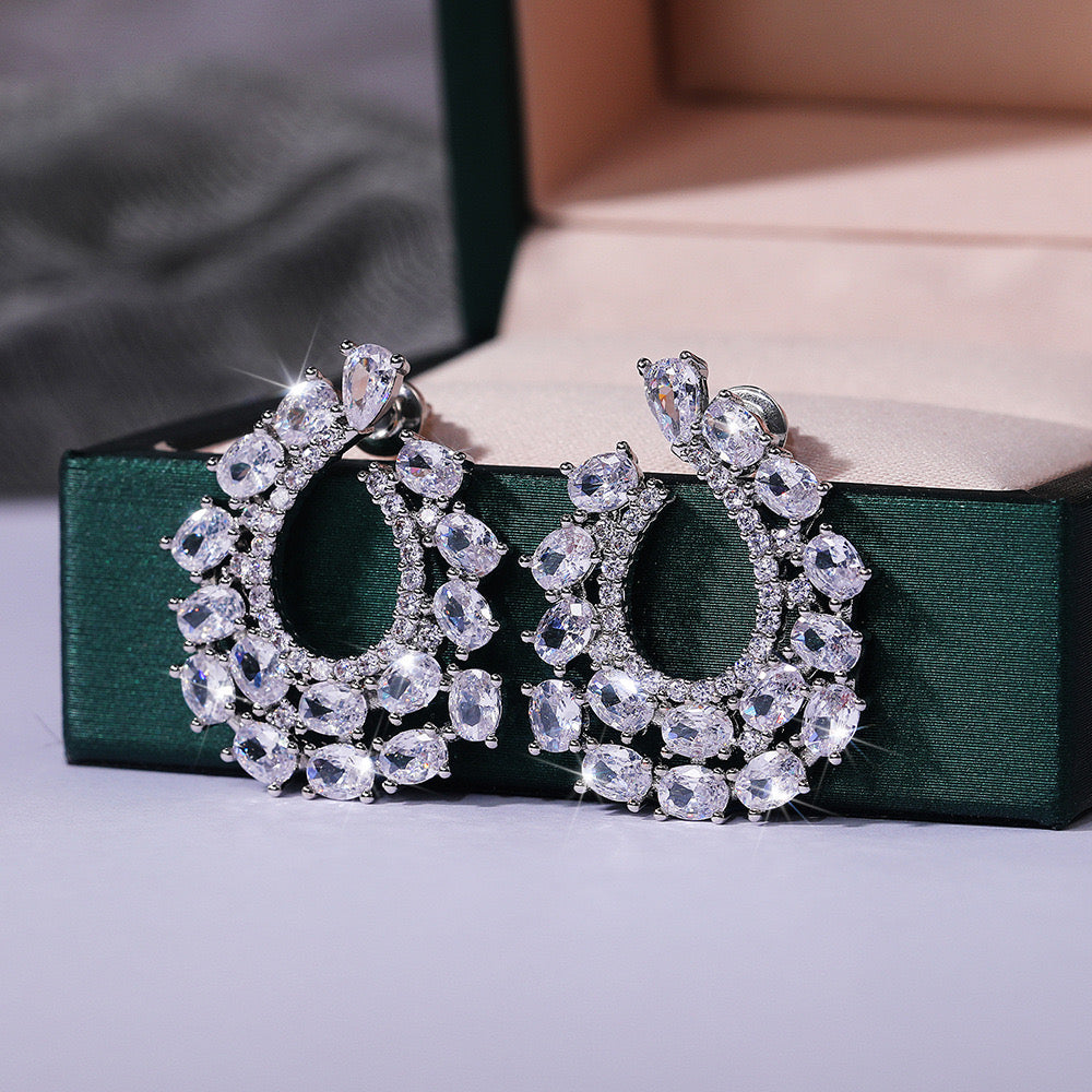jewelvyn Silver Plated Studded With Zirconia Diamond Earrings