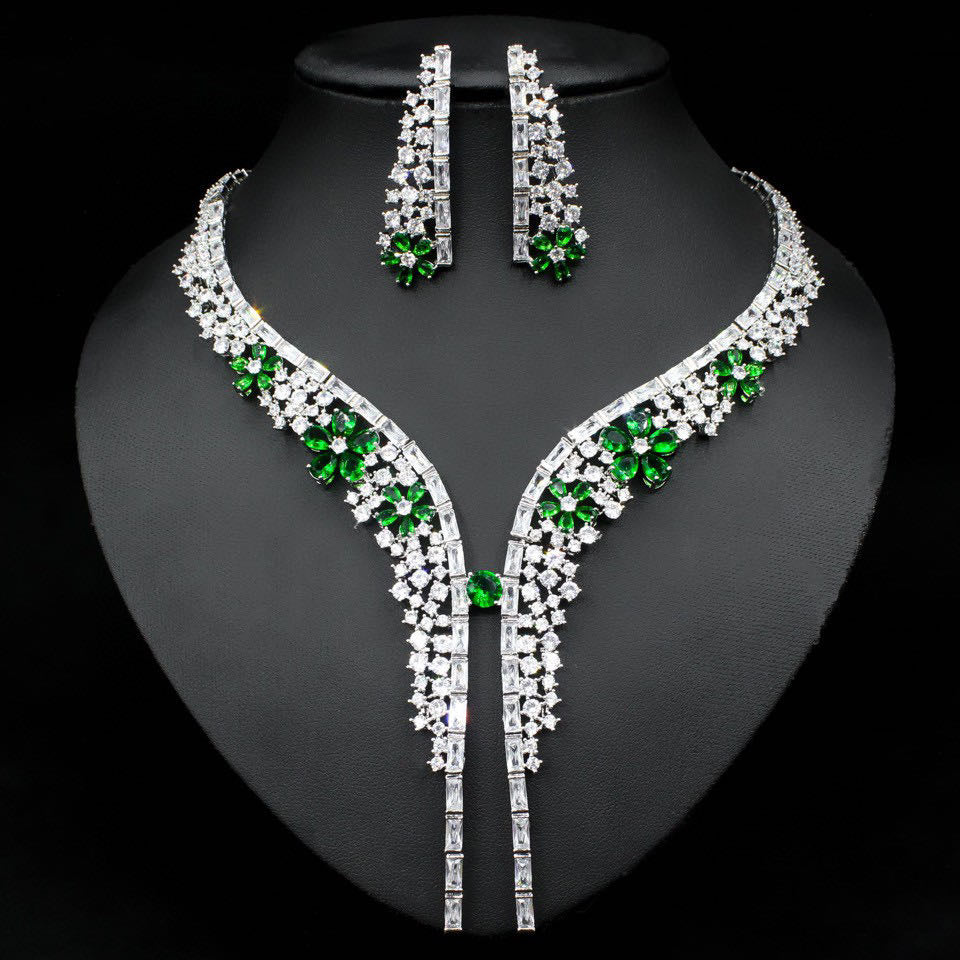 Jewelvyn Silver Plated Studded With Zirconia Diamond With Multi Colour Necklace