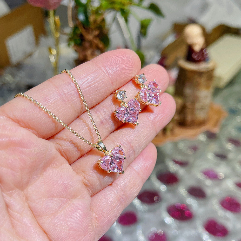 jewelvyn Silver Plated Studded With Zirconia Diamond With Stone Chain Pendant Set