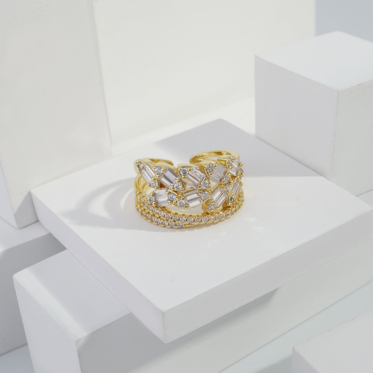 jewelvyn Gold plated studded with cubic zirconia diamond Gold Ring