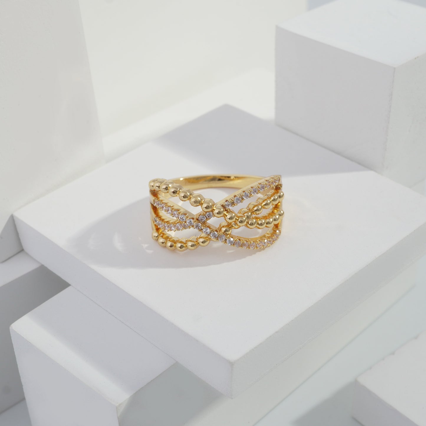 jewelvyn Gold plated studded with cubic zirconia diamond Gold Ring