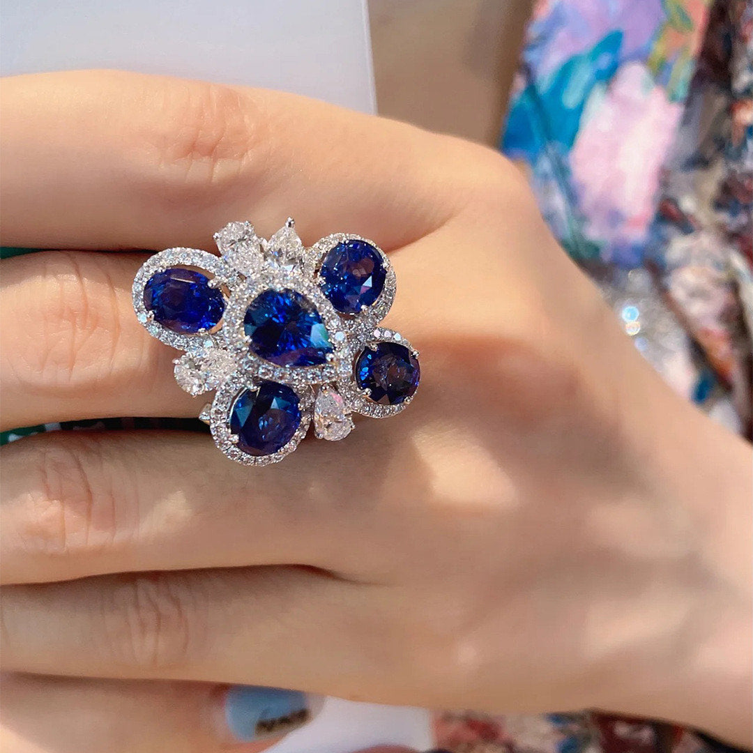 jewelvyn silver plated studded with zirconia diamond in dark indigo color stone ring