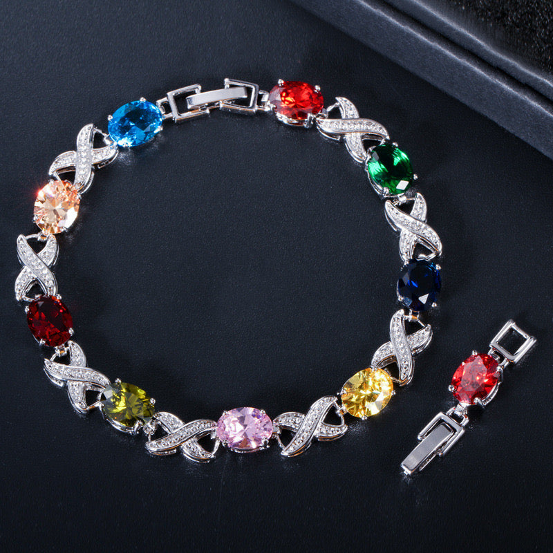 jewelvyn Sliver Plated Studded With Zirconia Diamond With Multi Stone Bracelate