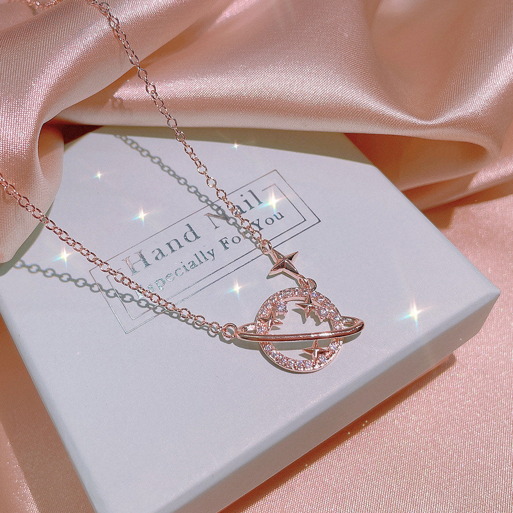 jewelvyn Rose Plated Studded With Cubic Zirconia Diamond Chain Pendant