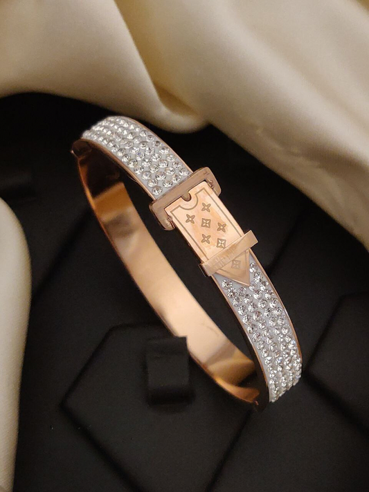 jewelvyn Rose Gold Plated Studded With Zircoina Diamond With Rose Gold Bracelate