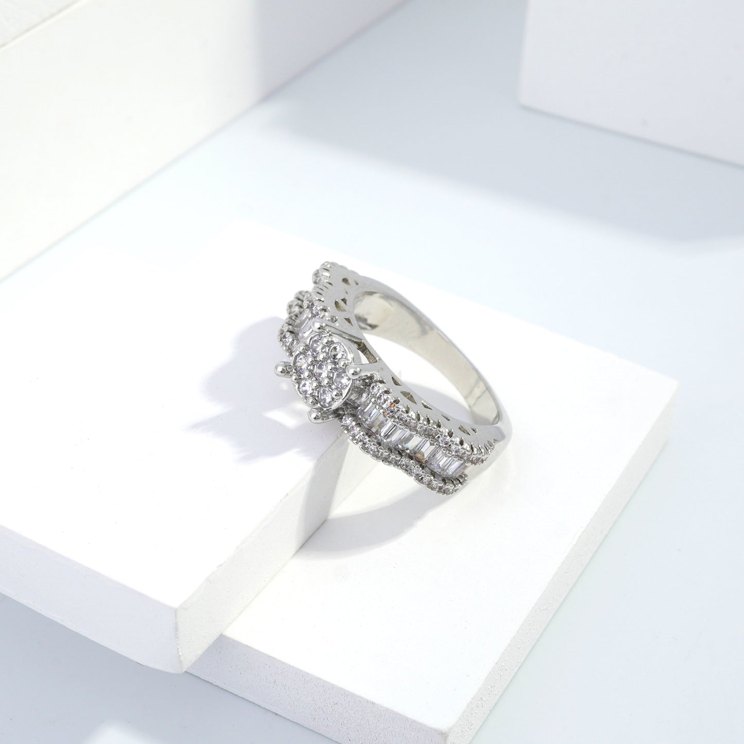 jewelvyn Silver plated studded with cubic  zirconia diamond Silver Ring