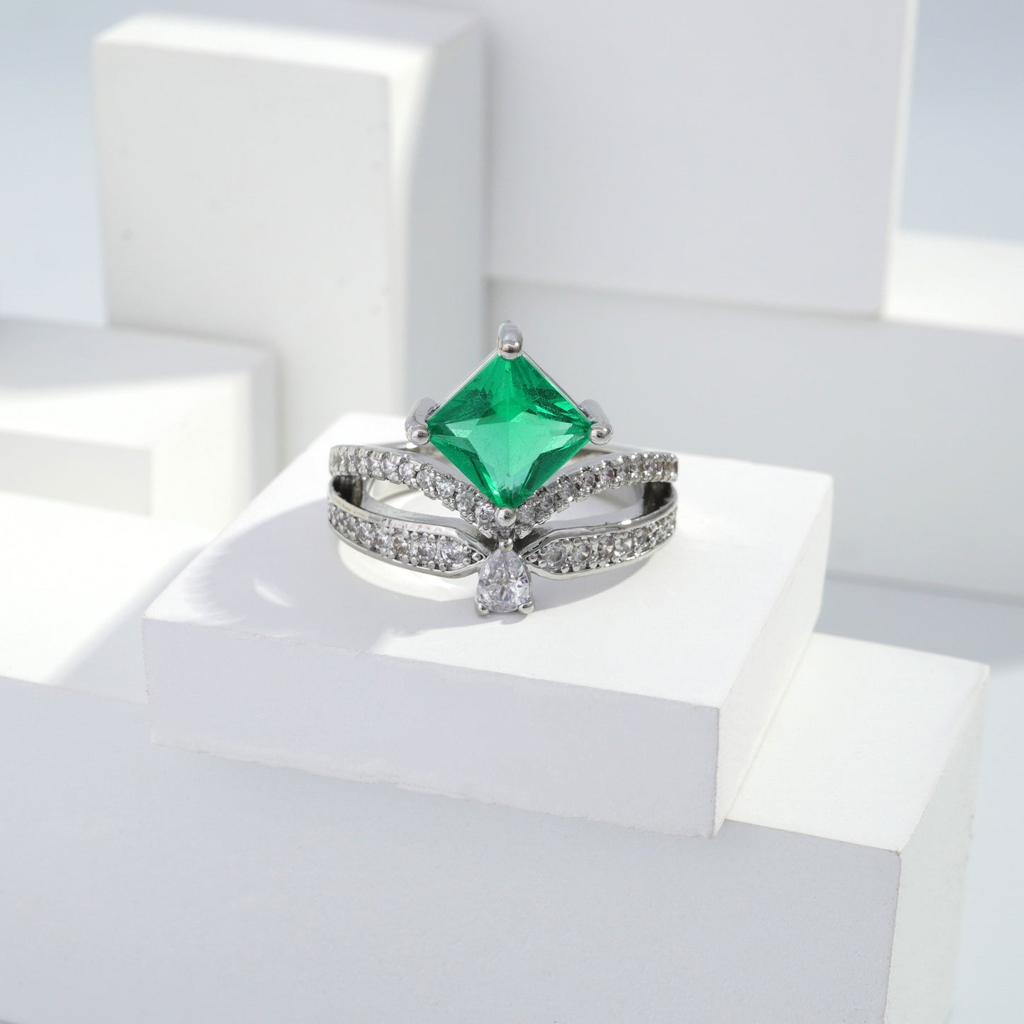 jewelvyn Silver plated studded with cubic  zirconia diamond Silver Ring