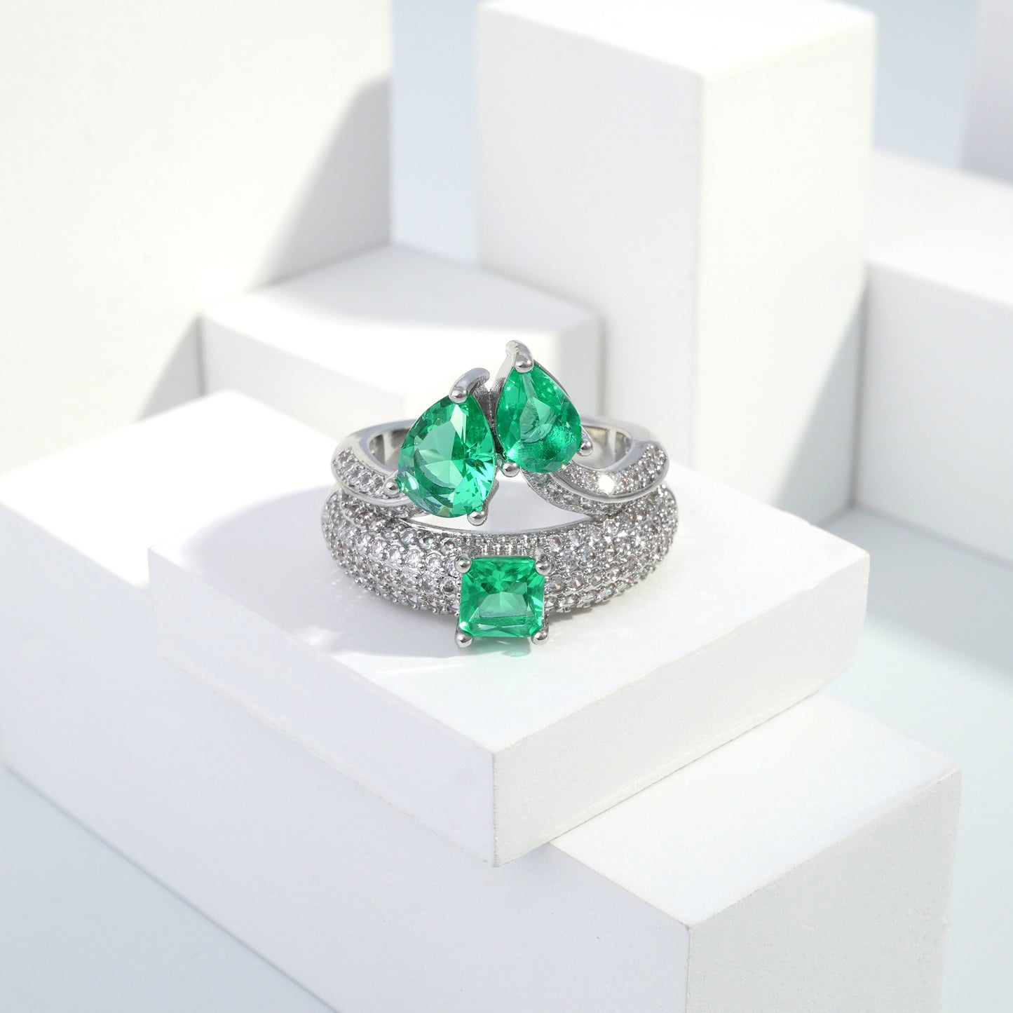 jewelvyn Silver plated studded with cubic  zirconia diamond Silver Ring