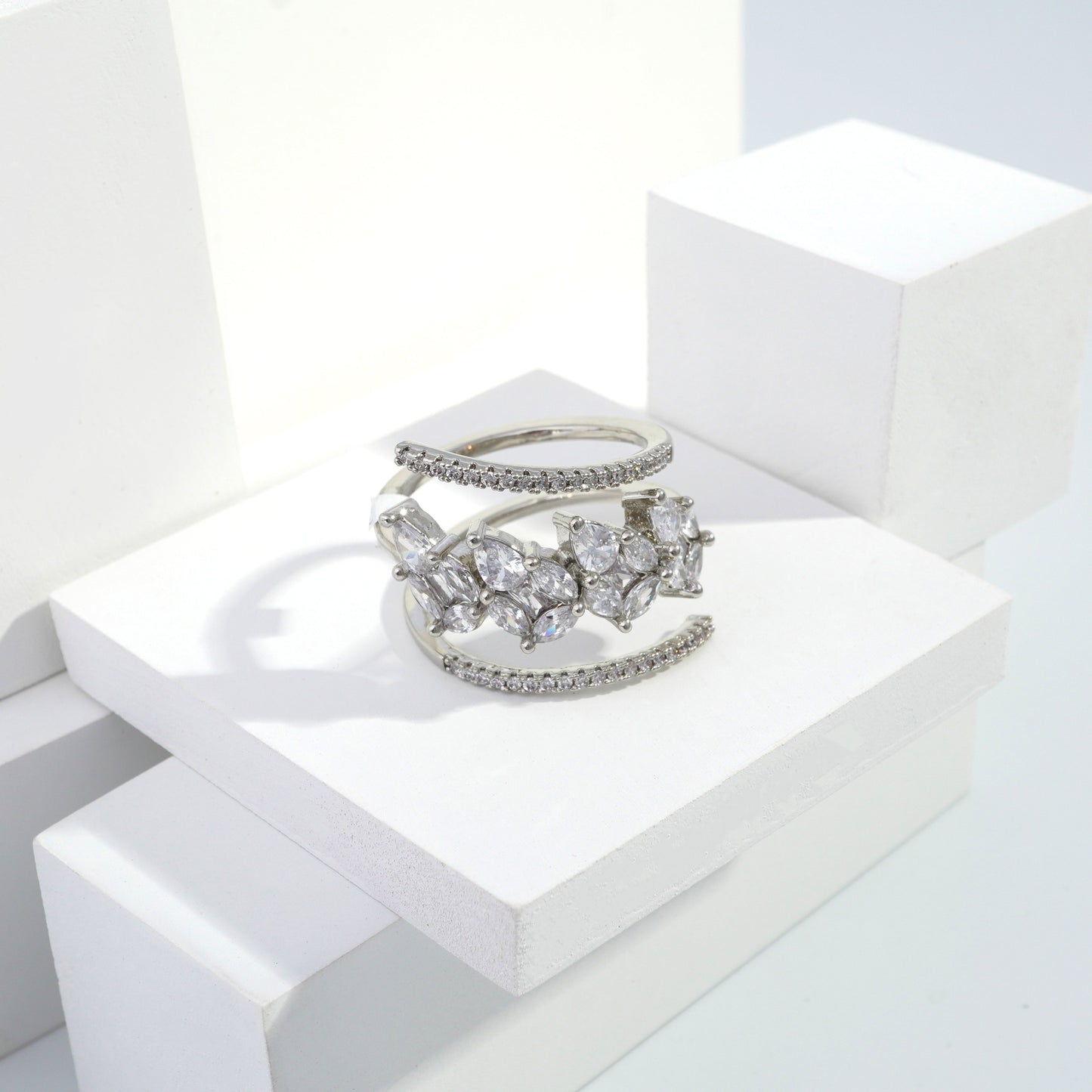 jewelvyn Silver plated studded with cubic  zirconia diamond Silver Ring