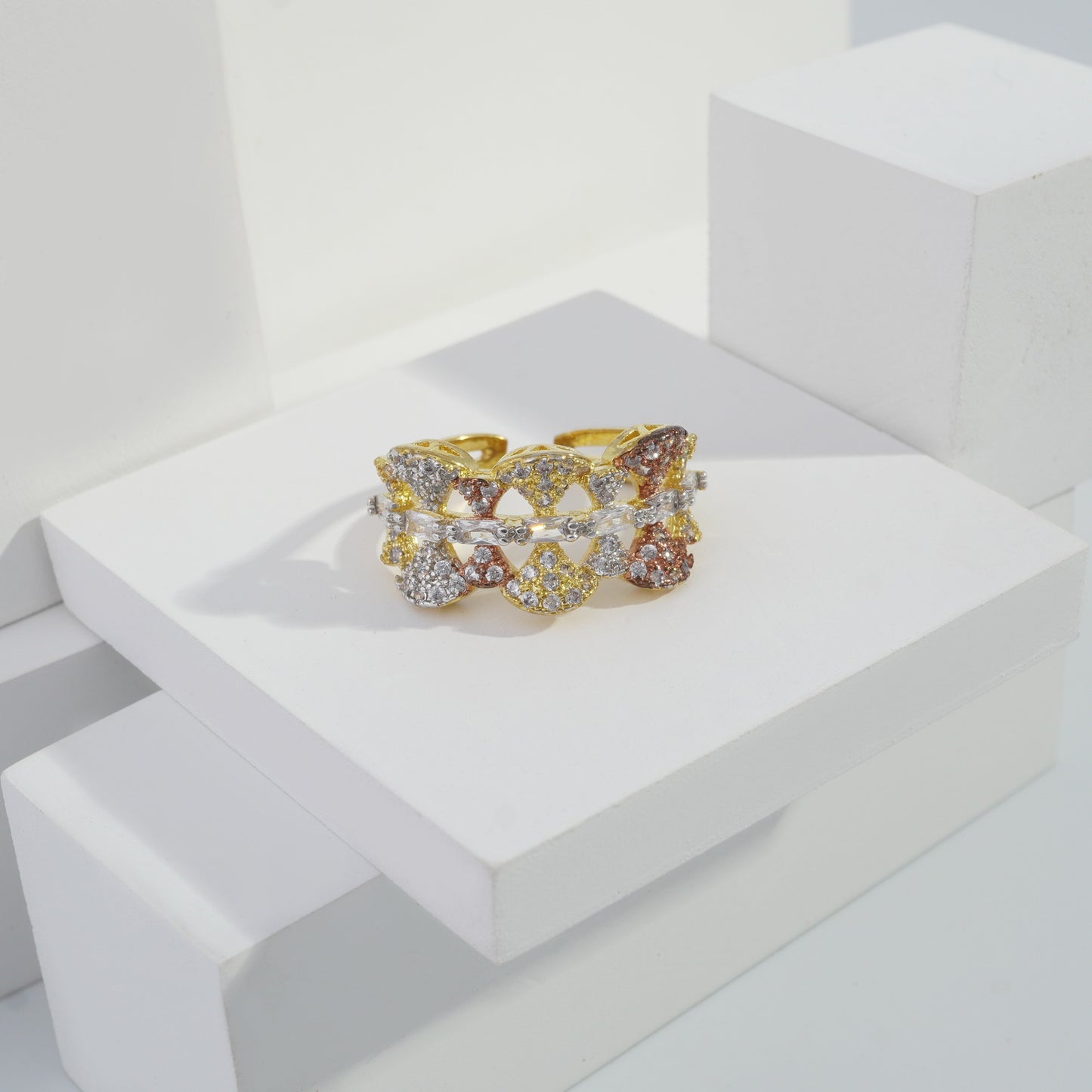 jewelvyn Gold plated studded with cubic  zirconia diamond Gold Ring