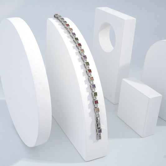 Jewelvyn Silver Plated Studded With Zircoina Diamond With Silver Bracelate