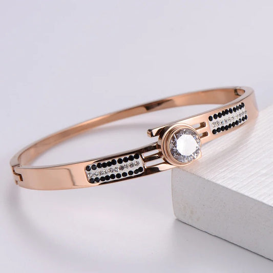 jewelvyn Rose Gold Plated Studded With Zircoina Diamond With Rose Gold Bracelate