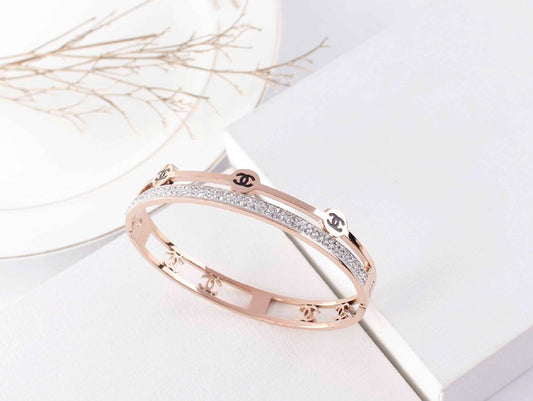 jewelvyn Rose Gold Plated Studded With Zircoina Diamond With Rose Gold Bracelate