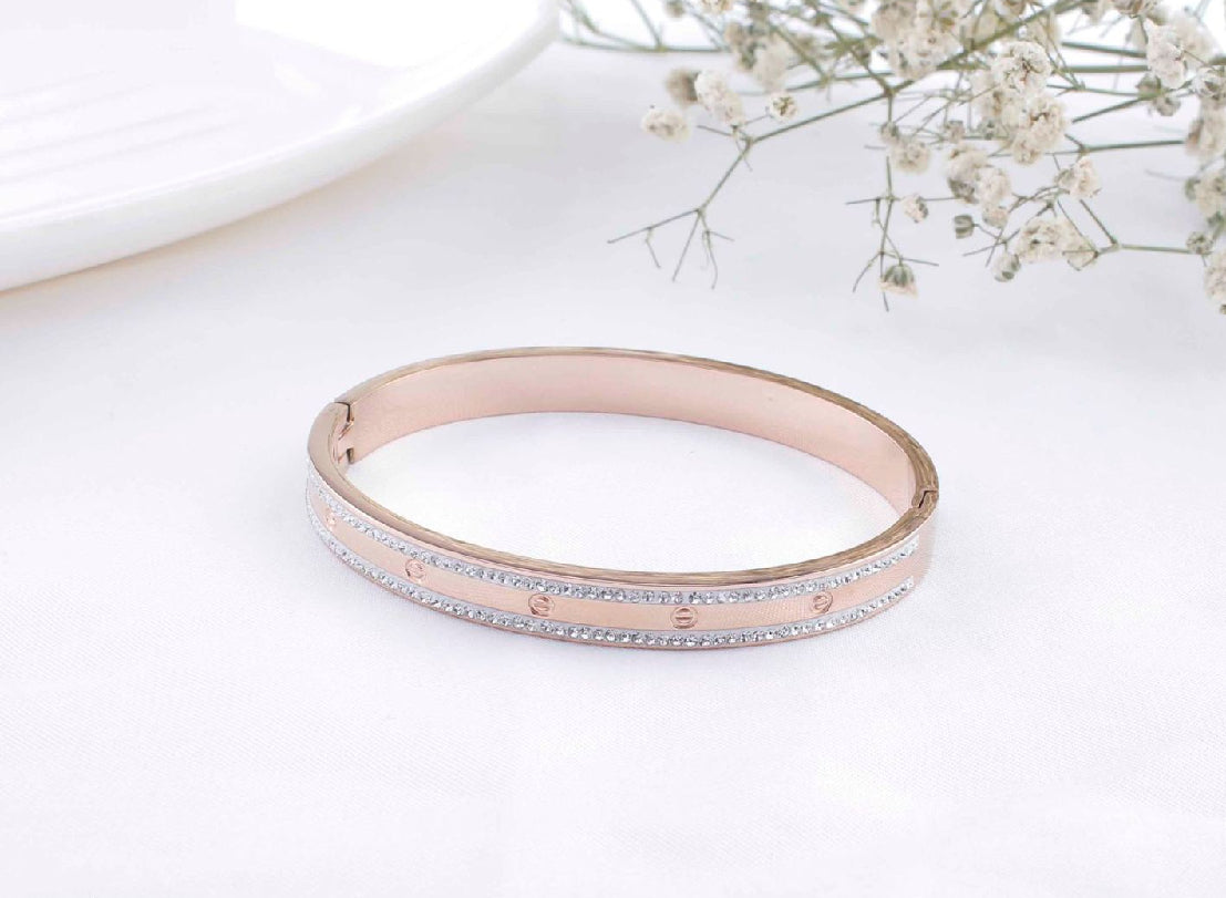 jewelvyn Rose Gold Plated Studded With Zircoina Diamond With Rose Gold Bracelate