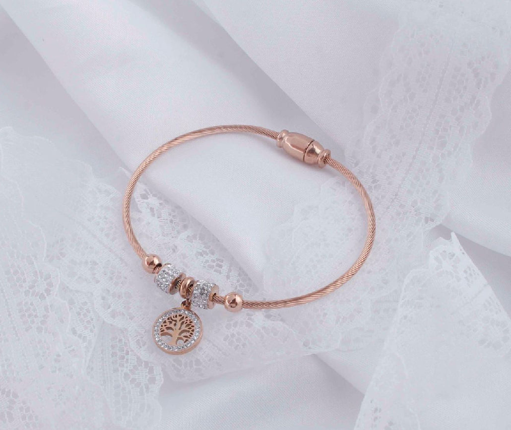 jewelvyn Rose Gold Plated Studded With Zircoina Diamond With Rose Gold Bracelate