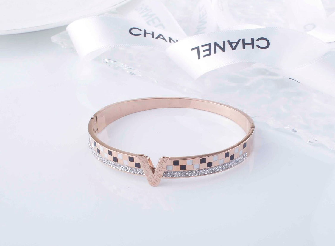 jewelvyn Rose Gold Plated Studded With Zircoina Diamond With Rose Gold Bracelate