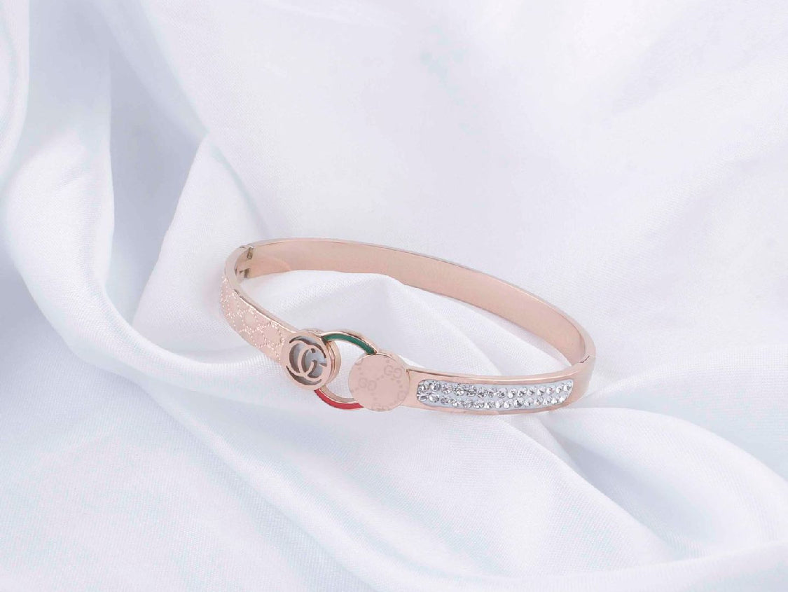 jewelvyn Rose Gold Plated Studded With Zircoina Diamond With Rose Gold Bracelate