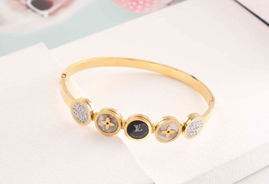 jewelvyn  Gold Plated Studded With Zircoina Diamond With Gold Bracelate