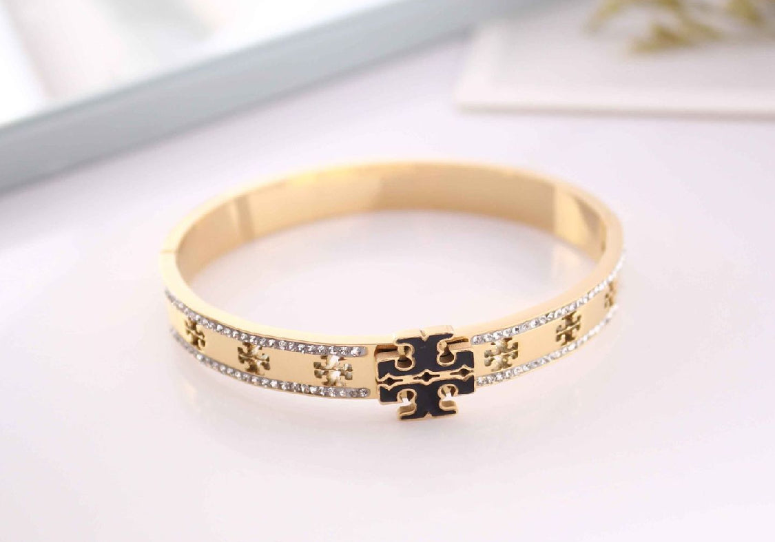 jewelvyn  Gold Plated Studded With Zircoina Diamond With Gold Bracelate