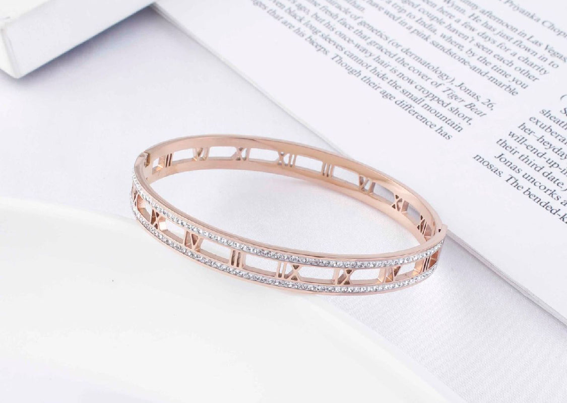 jewelvyn Rose Gold Plated Studded With Zircoina Diamond With Rose Gold Bracelate