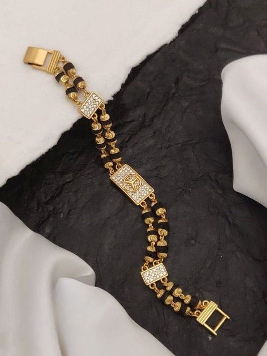 jewelvyn  Gold Plated Studded With Zircoina Diamond With Gold Bracelate