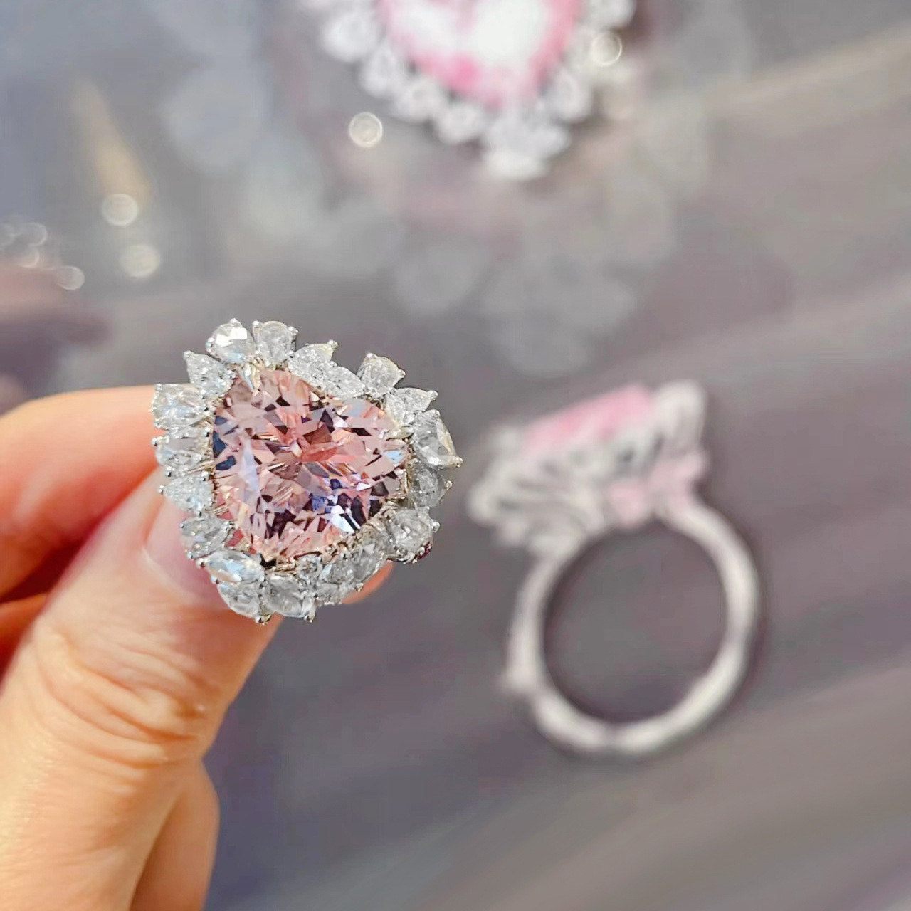 jewelvyn silver plated studded with cubic zirconia diamond in rosaline stone color ring